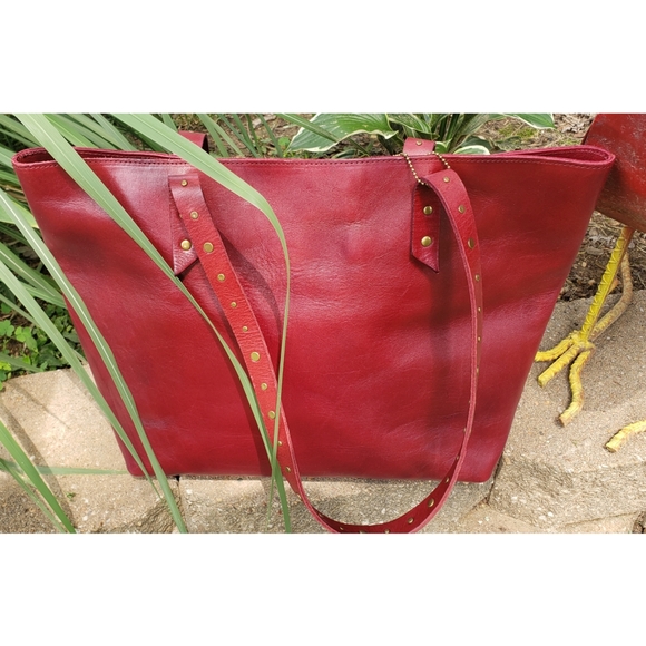 Lucky Brand Handbags - Lucky Brand Dark Red Leather Studded Tote Bag